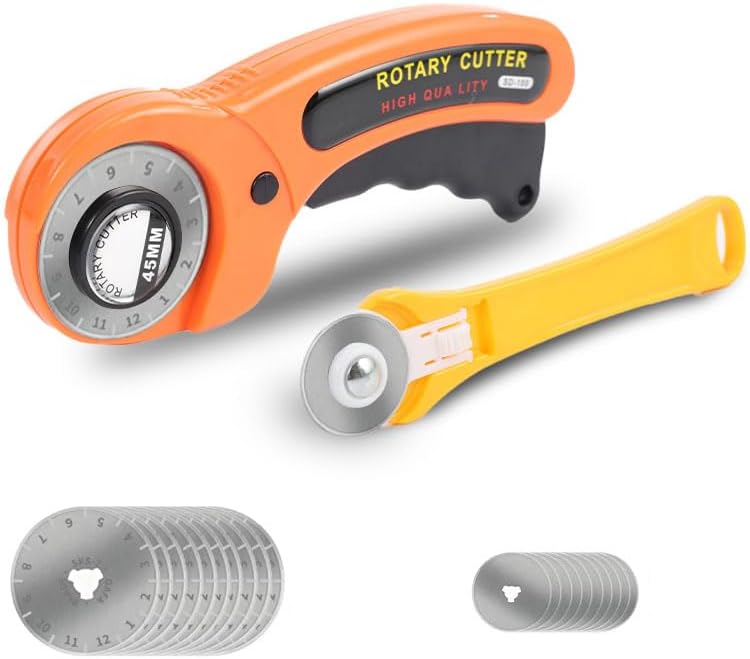 VortecSys Rotary Cutter for Fabric, 45mm and 28mm Rotary Cutters Kit with Extra 10 Blades, Ergonomic Rolling Cutter with Safety Lock, Suitable for Leather, Crafting, Sewing, and Quilting Fabric (Orange) - Image 1